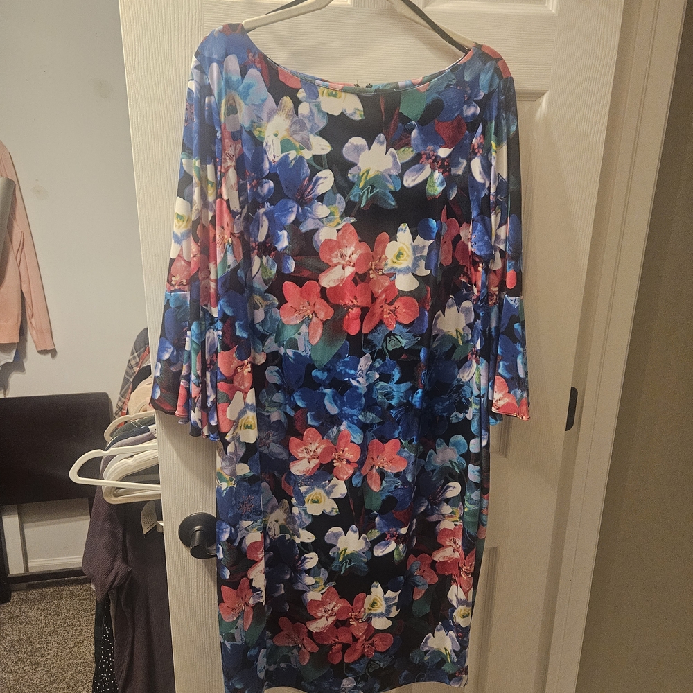 Calvin Klein Blue Floral Long Sleeve Dress